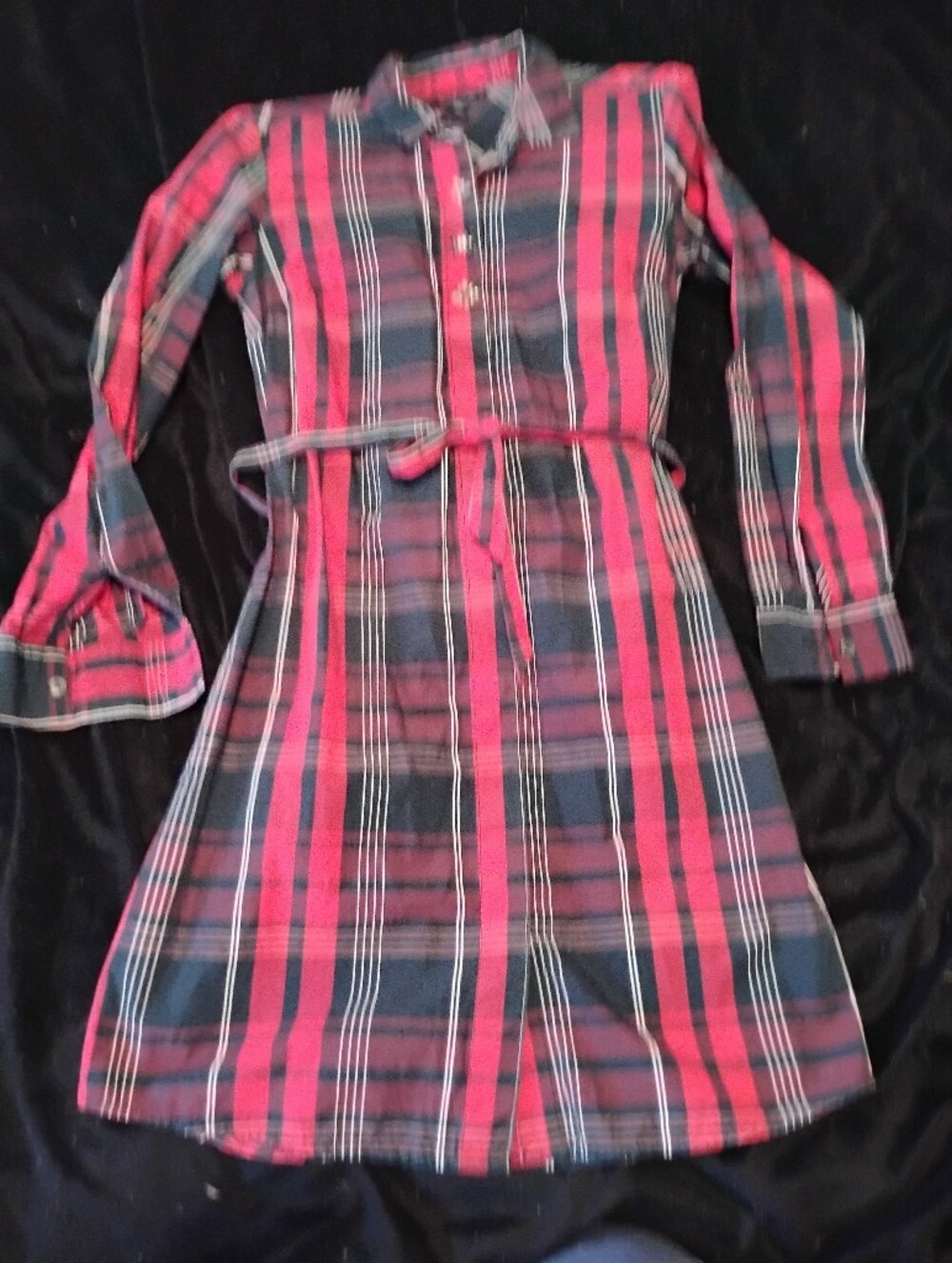 Tommy Hilfiger Red and Navy Plaid Long-Sleeve Shirt Dress